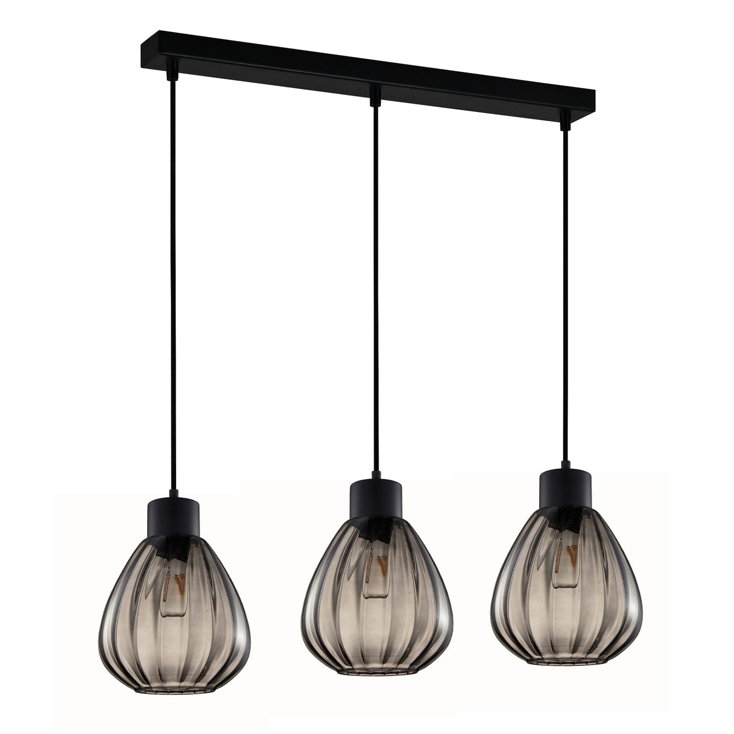 TULIP: Interior Bronze Amber / Black Smoke Wine Glass Ribbed Multiple Bar Base Pendant Lights