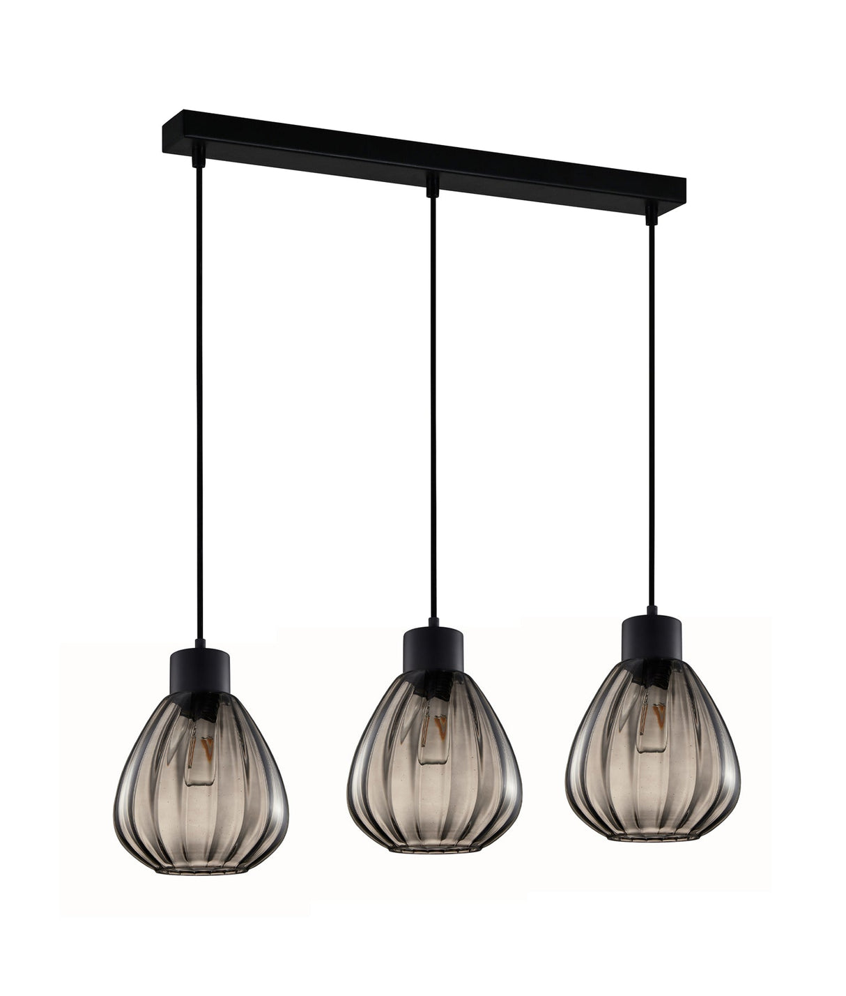 TULIP: Interior Bronze Amber / Black Smoke Wine Glass Ribbed Multiple Bar Base Pendant Lights