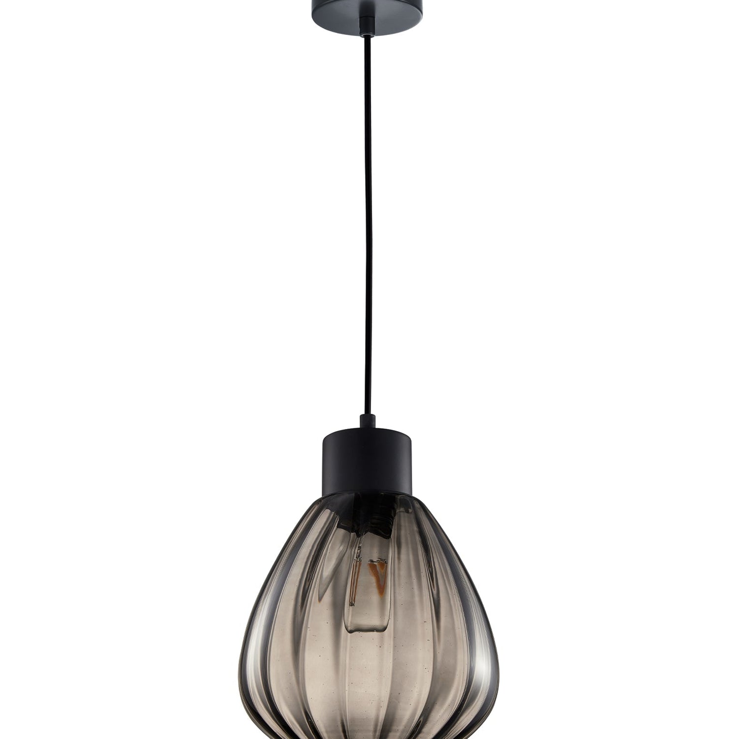 TULIP: Interior Bronze Amber / Black Smoke Wine Glass Ribbed Pendant Lights