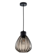 TULIP: Interior Bronze Amber / Black Smoke Wine Glass Ribbed Pendant Lights