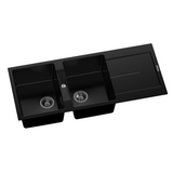 CARYSIL ENIGMA Black Granite Double Kitchen Sink with Drainboard 1160x500mm