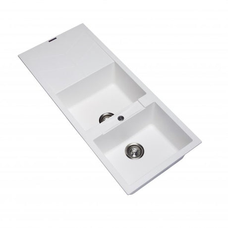 CARYSIL JAZZ White Granite Double Kitchen Sink with Drainboard 1160x500mm