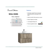 TUSCANA Wall Hung Vanity Oak (All Sizes)