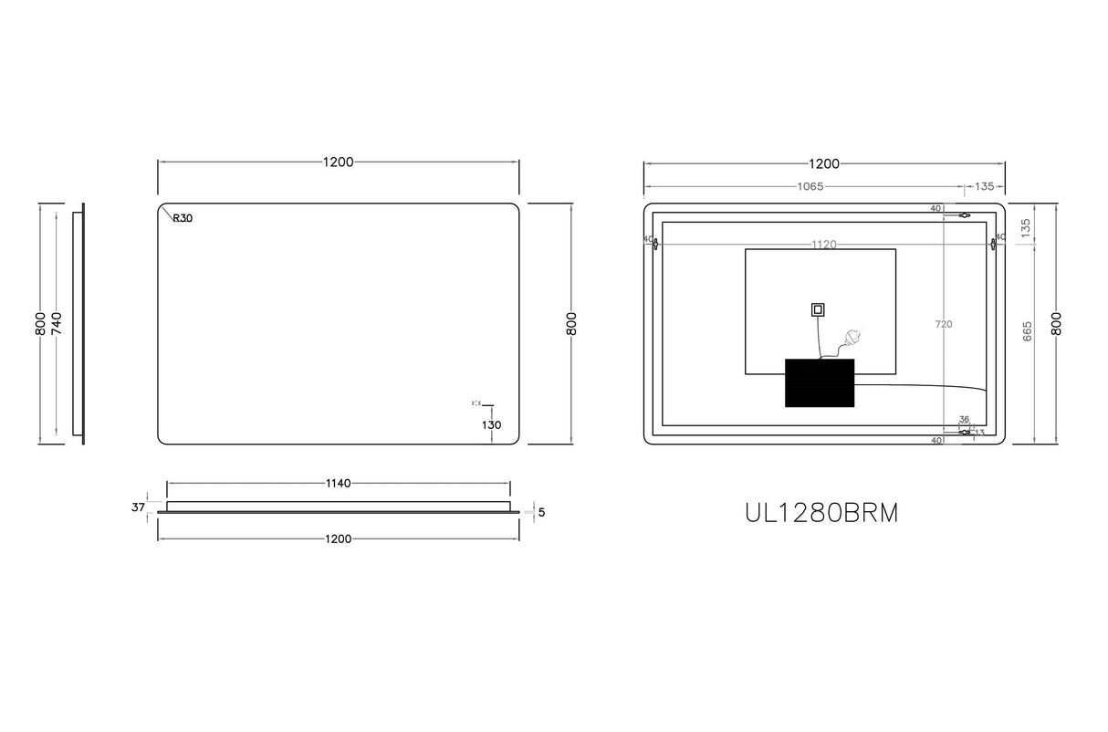 POS LED Rectangular Backlit Frameless Mirror 750/900