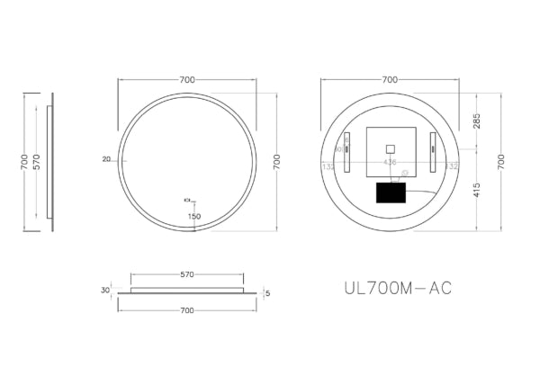 Poseidon Round LED Backlit Mirror With Acrylic Strip 600/700/800