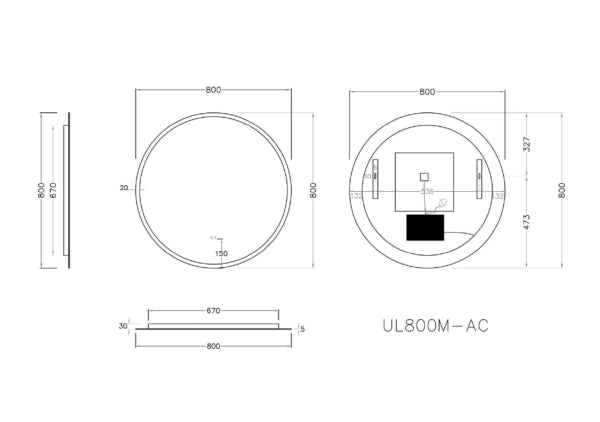Poseidon Round LED Backlit Mirror With Acrylic Strip 600/700/800