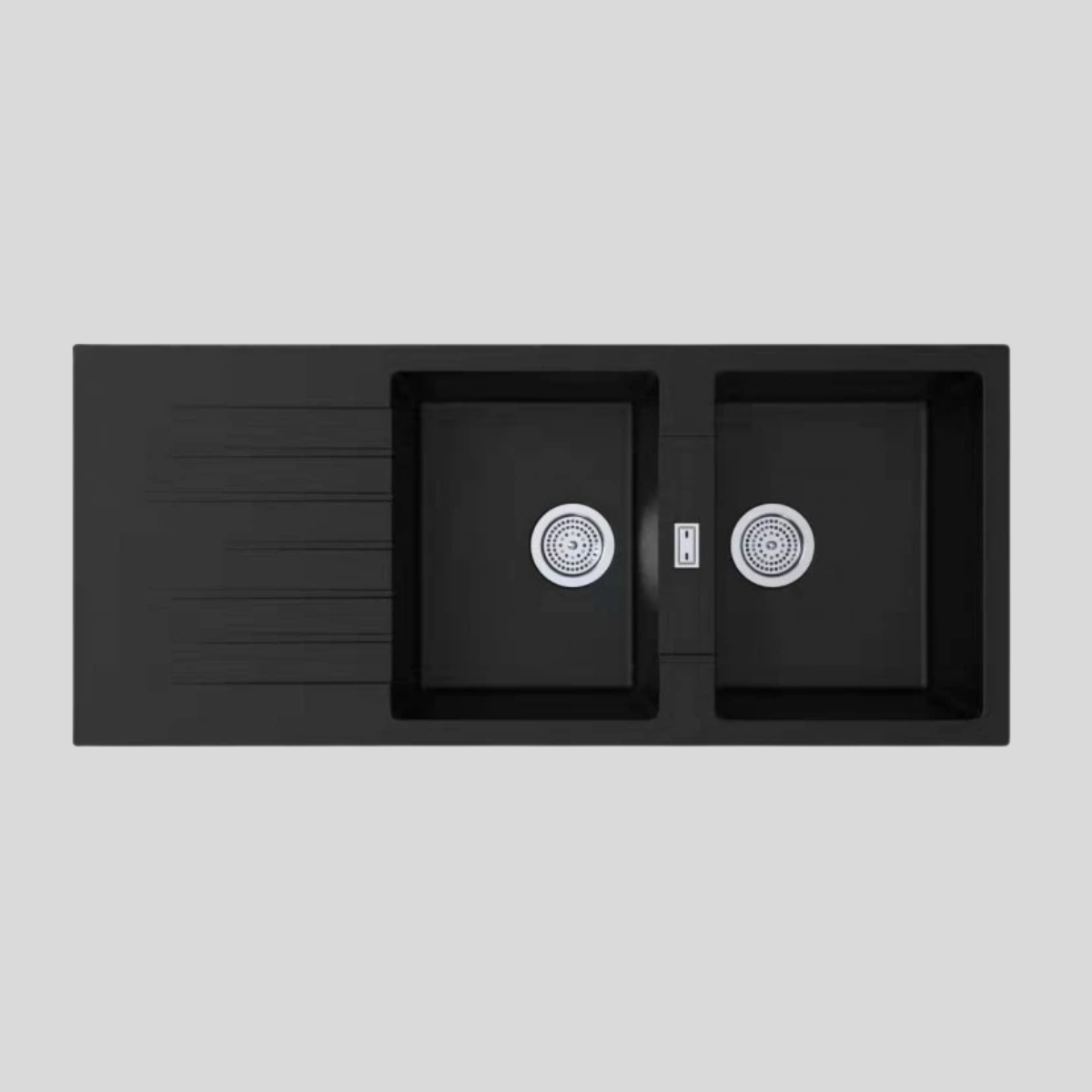 ARETE Black Granite Stone Double Kitchen Sink with Drainboard 1160x500x200mm