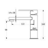 Vetto Basin Mixer - Brushed Gun Metal Technical Drawing