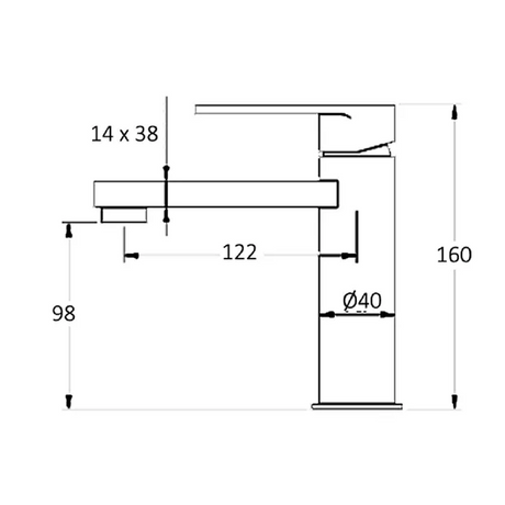 Vetto Basin Mixer - Brushed Gun Metal Technical Drawing
