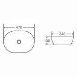 VALE Oval Counter Top Basin 470x340mm Specification Drawing
