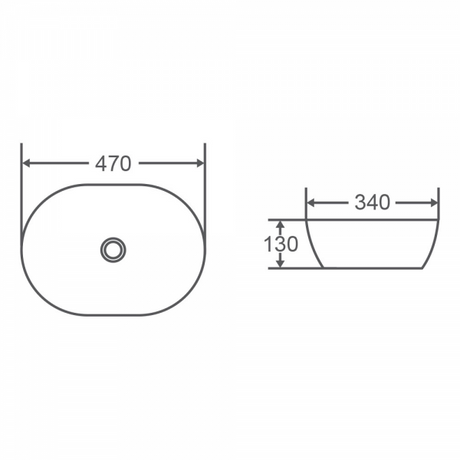 VALE Oval Counter Top Basin 470x340mm Specification Drawing