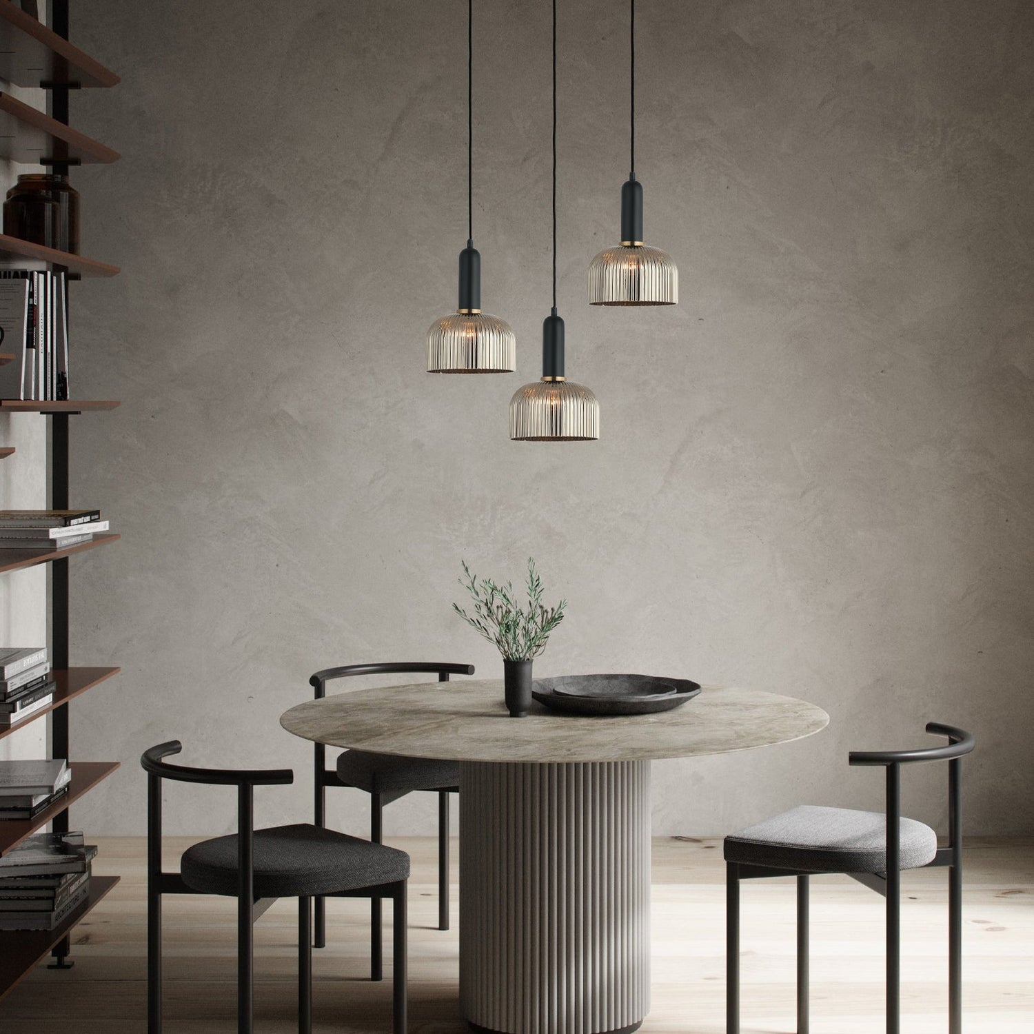 VINTAJ: Retro Interior Dome Shape Ribbed Glass Pendant Lights
