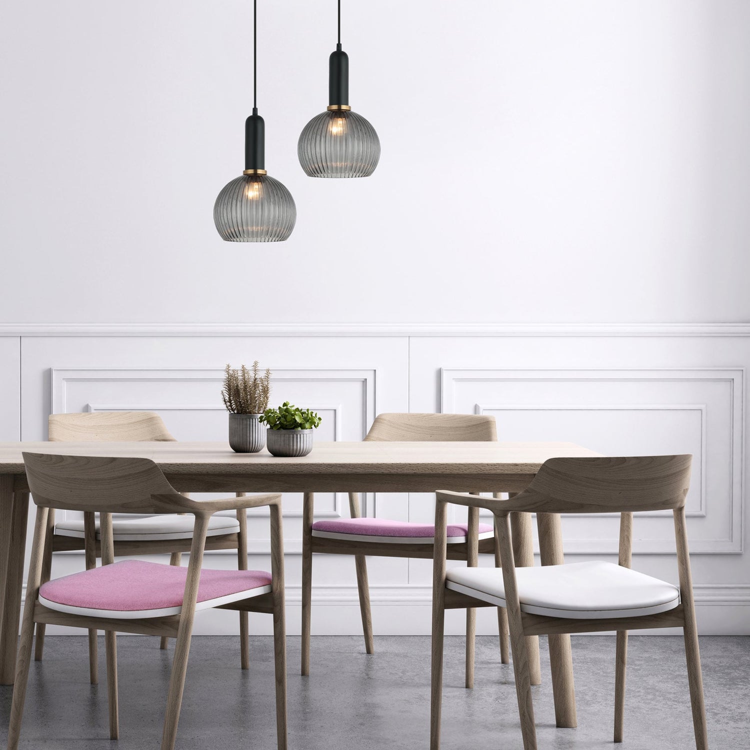 VINTAJ: Interior Wine Glass Shape Ribbed Glass Pendant Lights