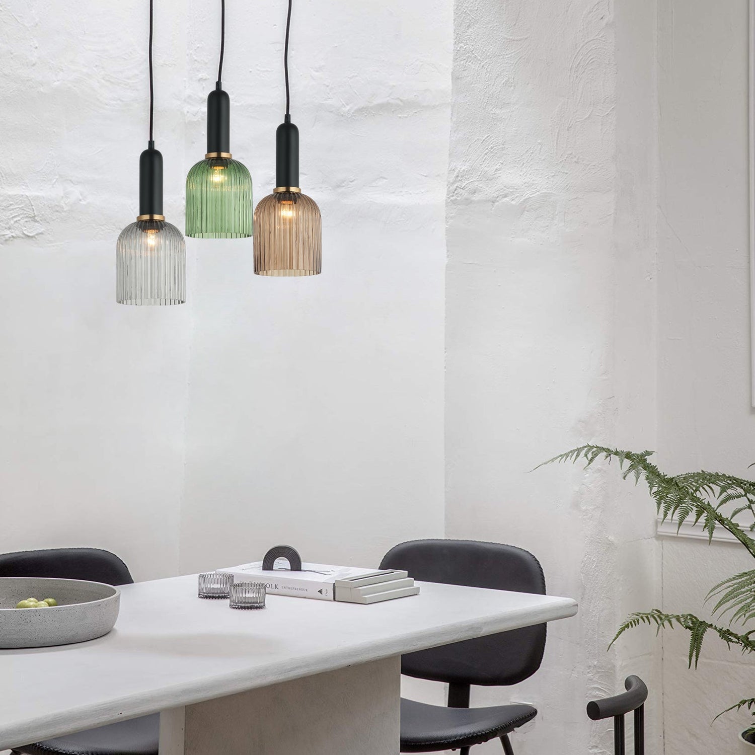 VINTAJ: Retro Interior Ellipse Shape Ribbed Glass Pendant Lights