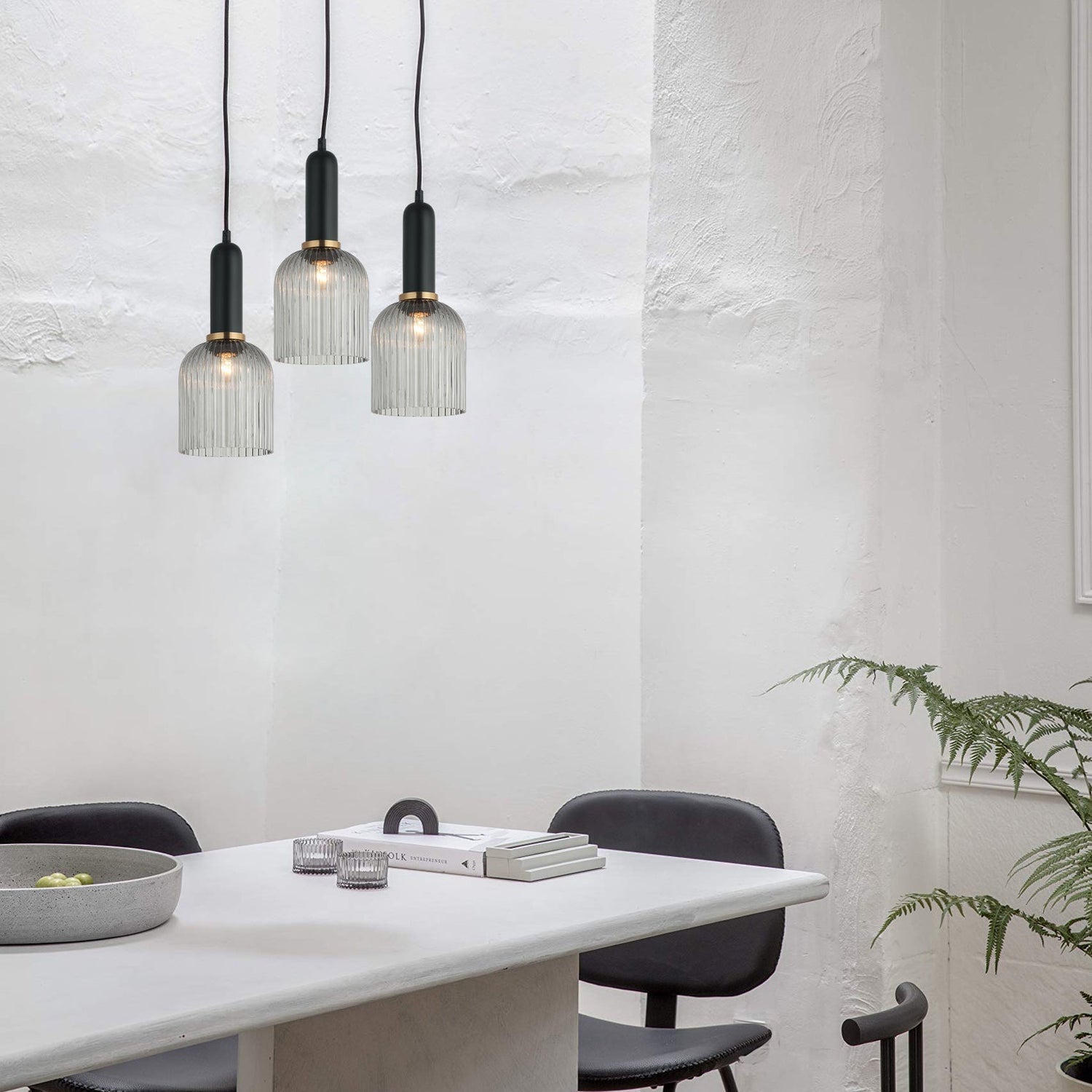 VINTAJ: Retro Interior Ellipse Shape Ribbed Glass Pendant Lights