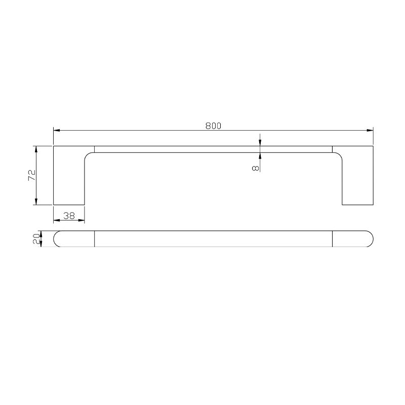VOG 800mm Single Towel Rail - Chrome Technical Drawing