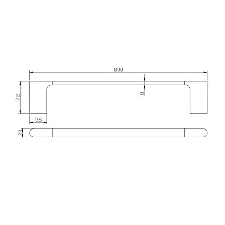 VOG 800mm Single Towel Rail - Chrome Technical Drawing