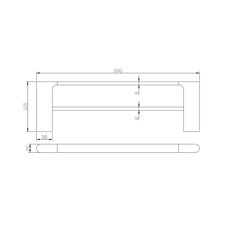 VOG Double Towel Rail 600mm - Chrome Technical Drawing