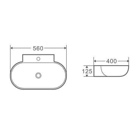Vento 56M Wall Hung Basin White (Oval: 560x400x125)