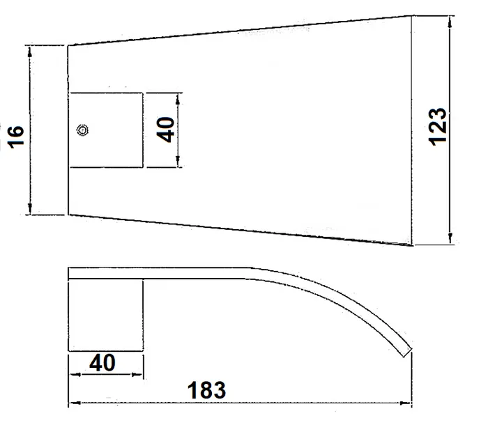WATERFALL Wall Bath Spout Fully Brass Built - Matte Black Technical Drawing