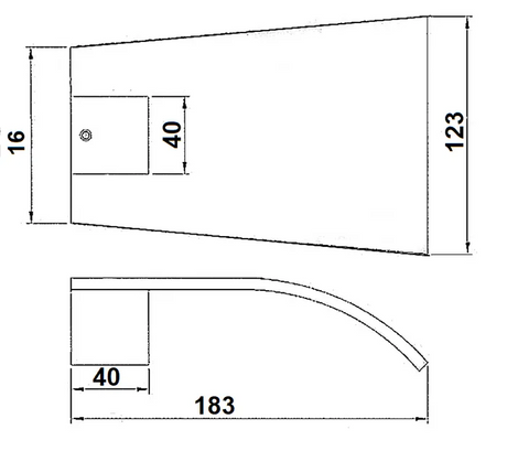 WATERFALL Wall Bath Spout Fully Brass Built - Matte Black Technical Drawing