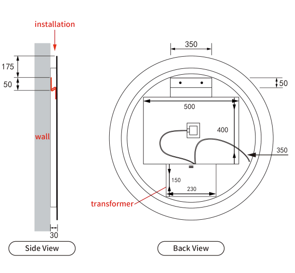 WINDSOR LED Round Frame Mirror 700/900mm