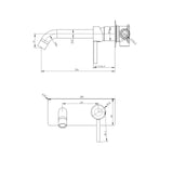 Pentro Wall Mixer With Round Spout - Brushed Brass Technical Drawing