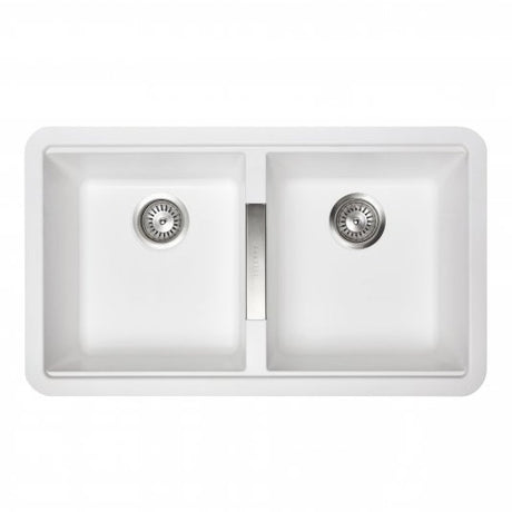 White Carysil CG2B3322 Double Bowl Stone Kitchen Sink -  824*481*241mm