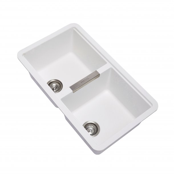 White Carysil CG2B3322 Double Bowl Stone Kitchen Sink -  824*481*241mm