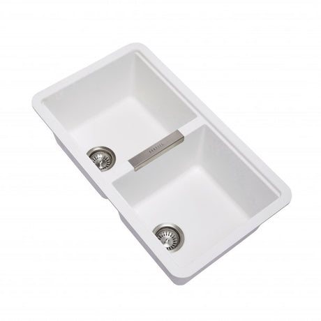 White Carysil CG2B3322 Double Bowl Stone Kitchen Sink -  824*481*241mm