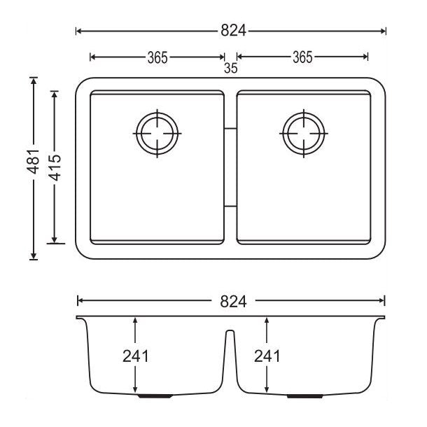 White Carysil CG2B3322 Double Bowl Stone Kitchen Sink -  824*481*241mm
