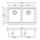 White Carysil CG2B3322 Double Bowl Stone Kitchen Sink -  824*481*241mm