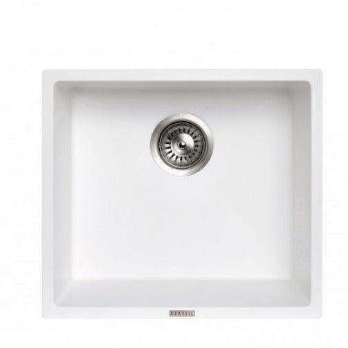 White Carysil Granite Single Bowl Kitchen Sink - 457x406mm