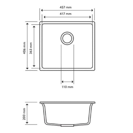 White Carysil Granite Single Bowl Kitchen Sink - 457x406mm