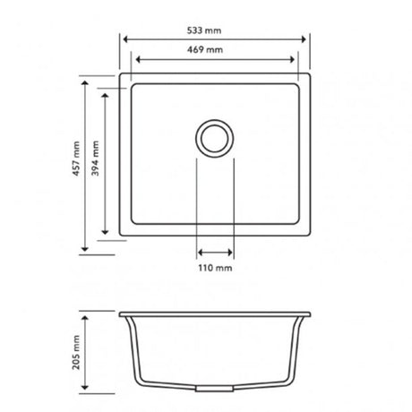 White Carysil Granite Single Bowl Kitchen Sink - 533x457mm