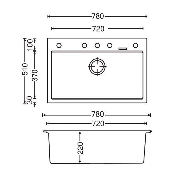 White Carysil Granite Single Bowl Kitchen Sink - 780x510x220mm