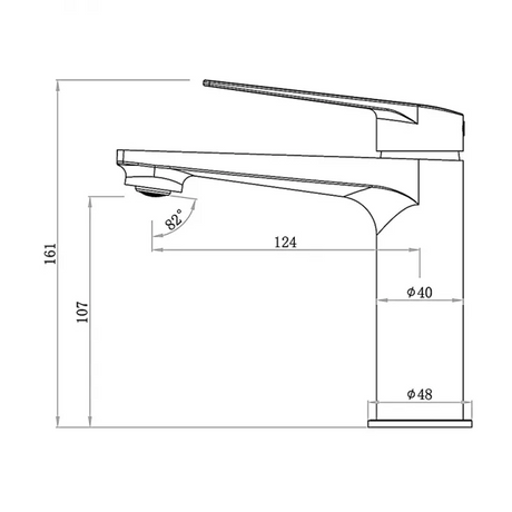 ZEVIO Basin Mixer - Brushed Gun Metal Technical Drawing
