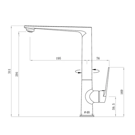 ZEVIO Kitchen Sink Mixer - Brushed Gun Metal Technical Drawing