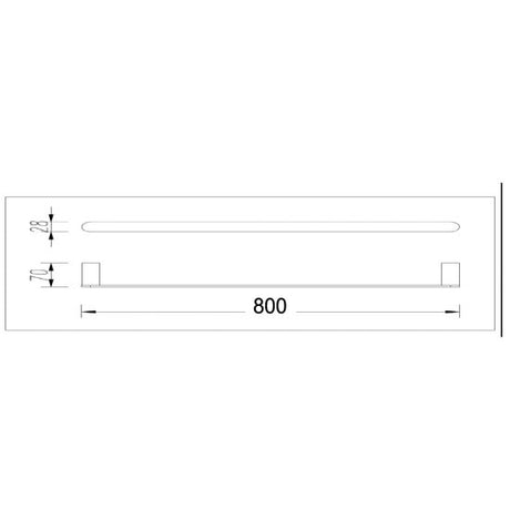 Bellino Solid Brass Single Towel Rail 800mm - High Gloss Black Technical Drawing