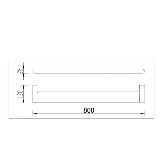 Bellino Solid Brass Double Towel Rail 800mm - High Gloss Black Technical Drawing