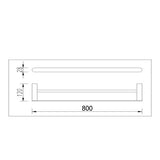 Bellino Solid Brass Double Towel Rail 800mm - High Gloss Black Technical Drawing
