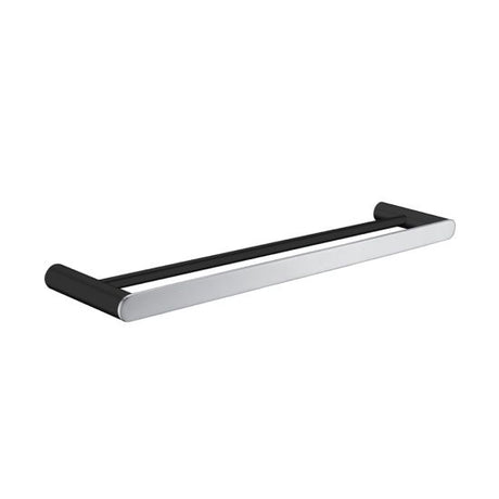 Bellino Solid Brass Double Towel Rail 600mm - Black & Chrome
