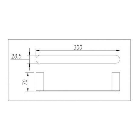 Bellino Towel Rail 300mm - High Gloss Black Technical Drawing