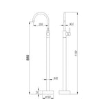 Pentro Round Solid Brass Freestanding Mixer - Chrome Technical Drawing