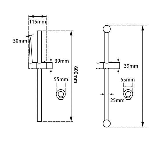 AQU Round Chrome Hand held Shower Set With Rail