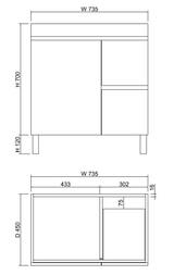 ABS MFL2 Light American Oak Freestanding Vanity 750mm