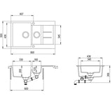 Double Bowls 800X500X200MM GRANITE Kitchen Sink