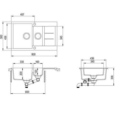 Double Bowls 800X500X200MM GRANITE Kitchen Sink