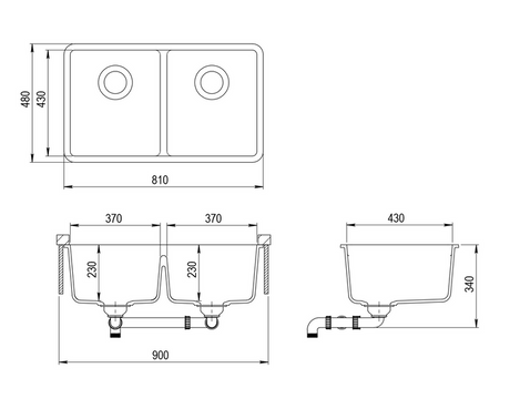 ALEKSANDER Double Bowls 810X480X230MM GRANITE Kitchen Sink