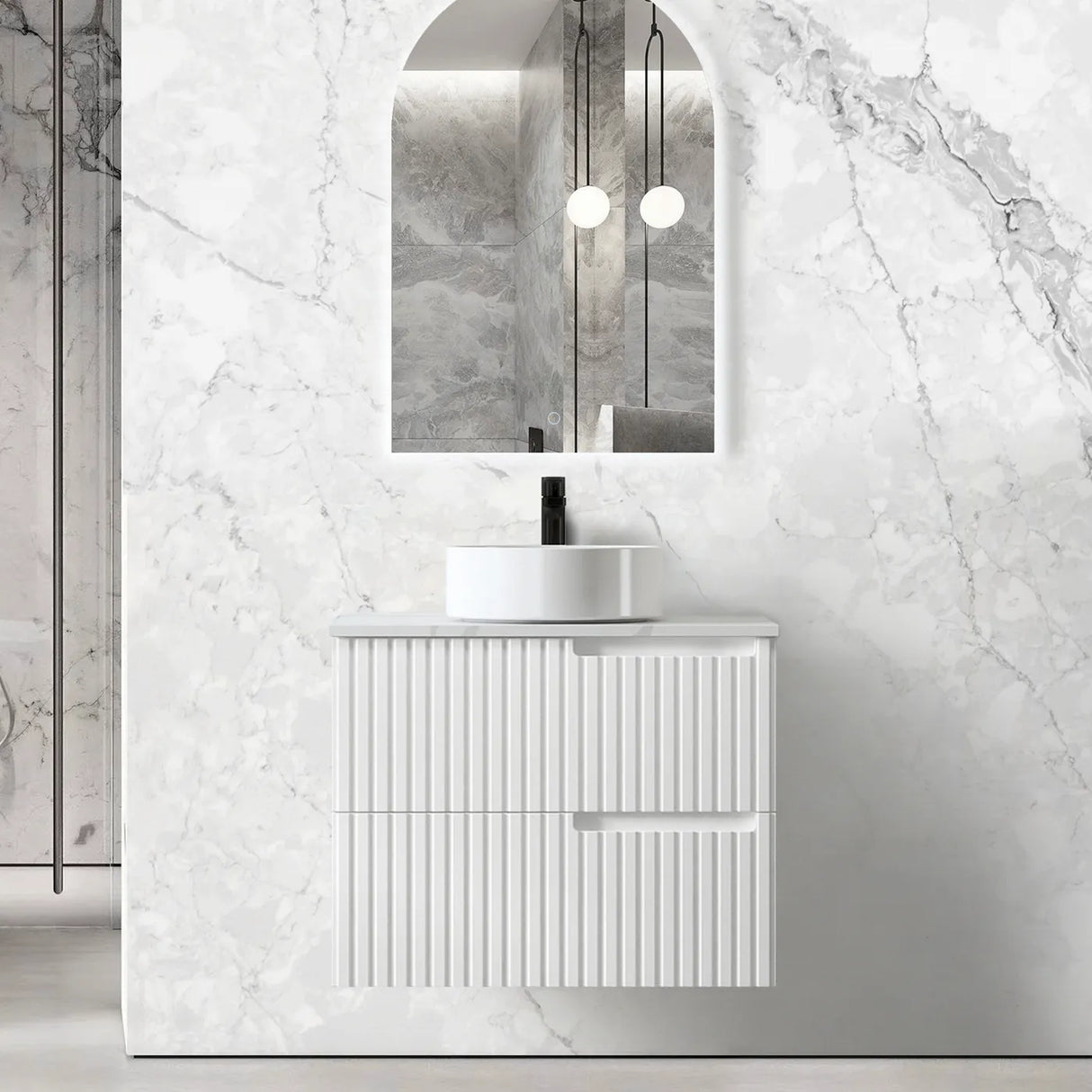 Noosa Fluted Wall Hung Vanity 750mm Satin White